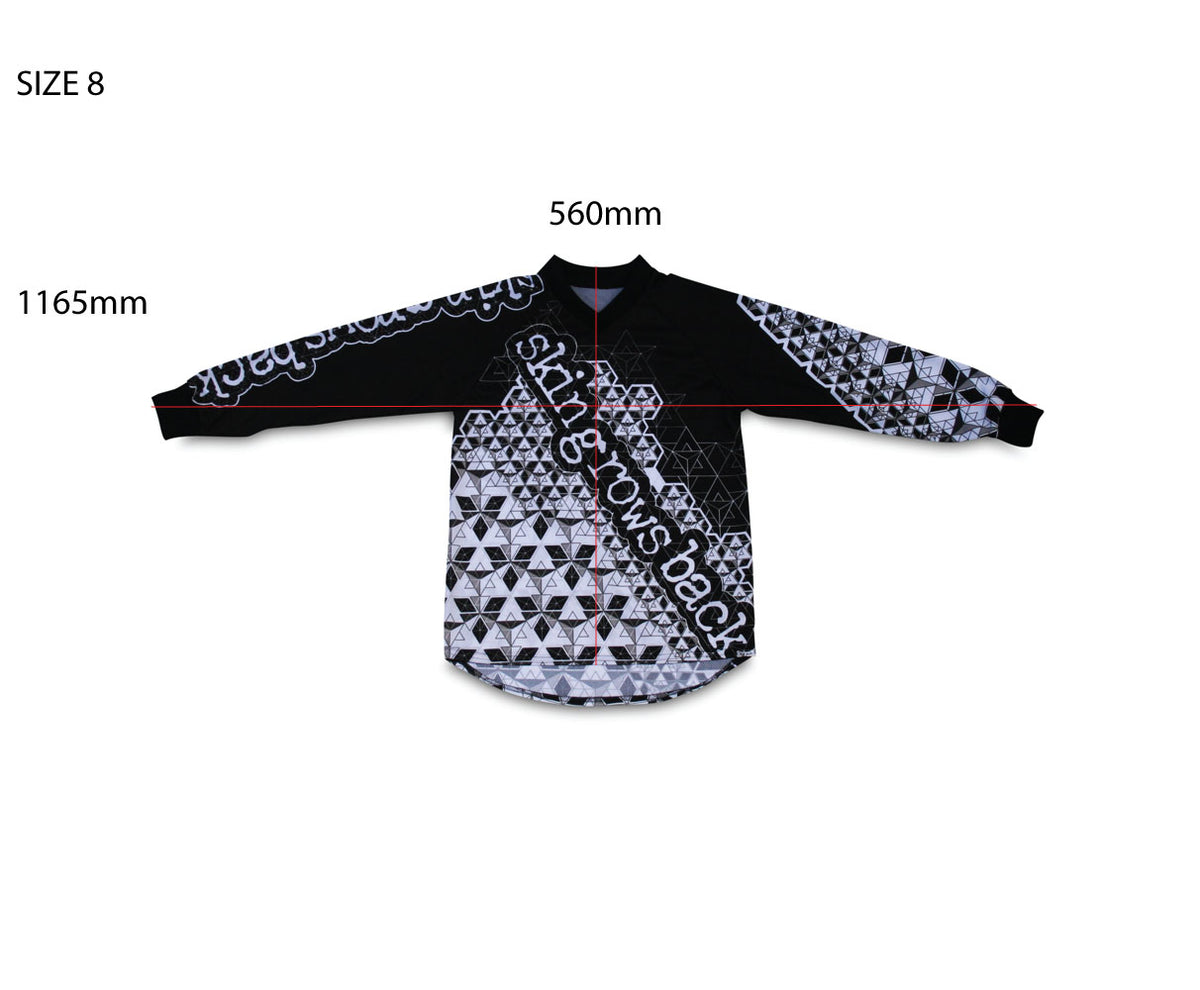 skingrowsback star tetrahedron jersey black and white youth size 8