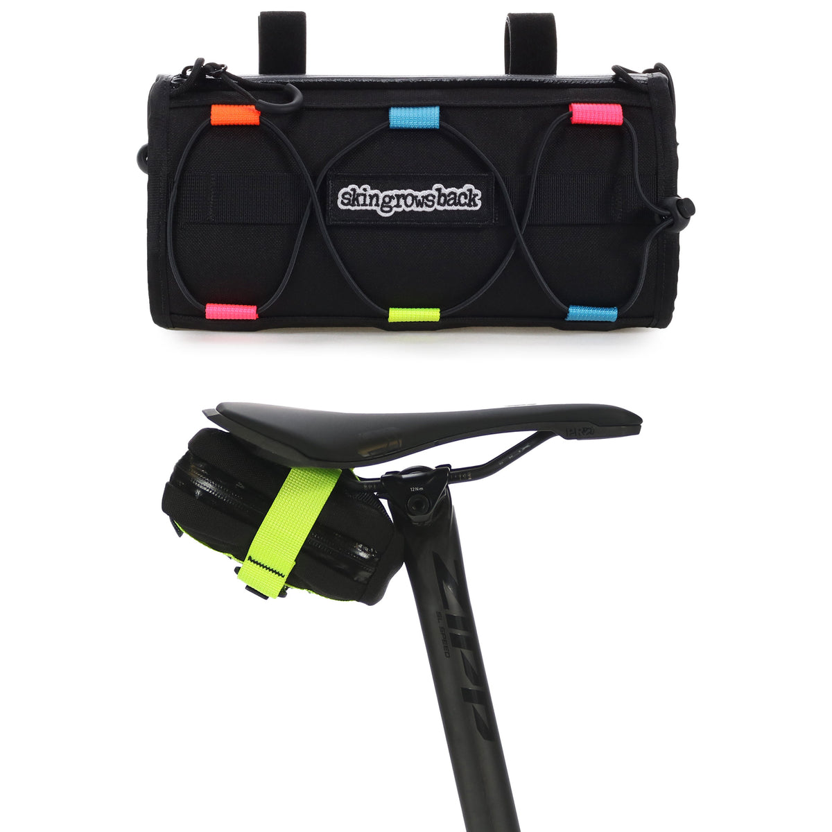 skingrowsback lunch box handlebar bag plan b saddle bag combo cycling neon